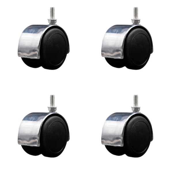 2'' Floor Safe Chrome Hooded Twin Wheel Caster 1/4 Threaded Stem, 4PK